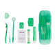 Orthodontic set for care of braces in a pencil case, green